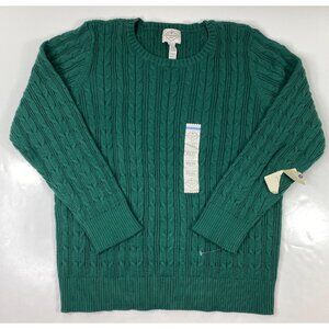 St. Johns Bay Womens Green Cable Knit Long Sleeve Crew Petite Sweater Size PXXL